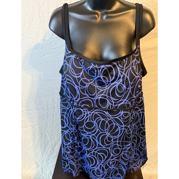 Black Purple Womens Plus Size Flattering Long Length Swimdress Swimsuit 24W 3X - Picture 1 of 3